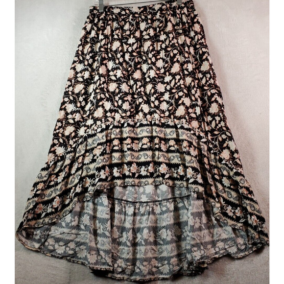 No Comment Skirt Womens‎ XL Black Multi Floral 100% Rayon Elastic Waist Pleated - Picture 1 of 9